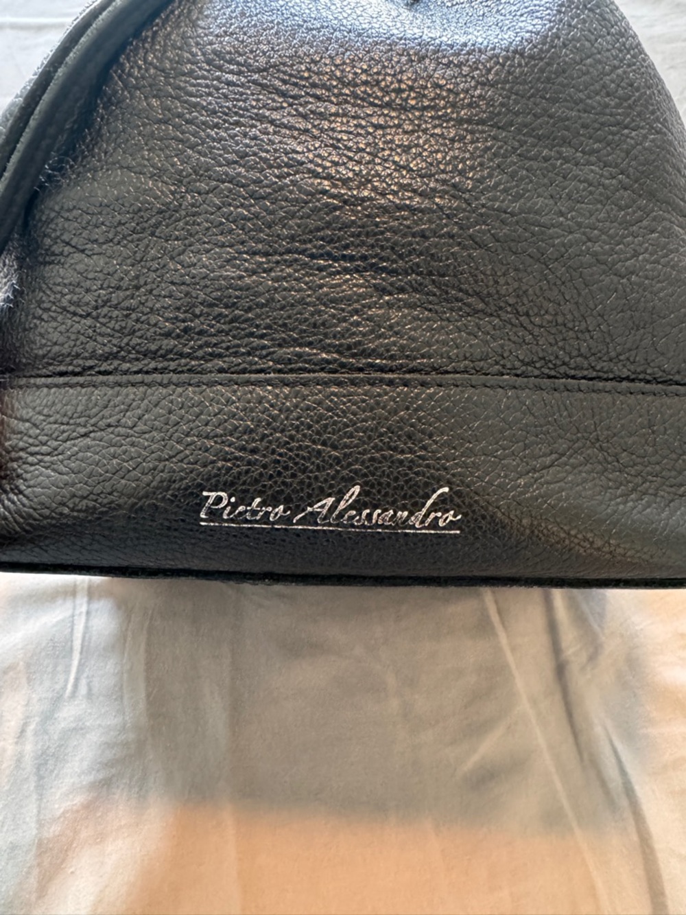 Pietro Alessandro Black Leather Drawstring Bucket Bag with Red Interior - Picture 4 of 4
